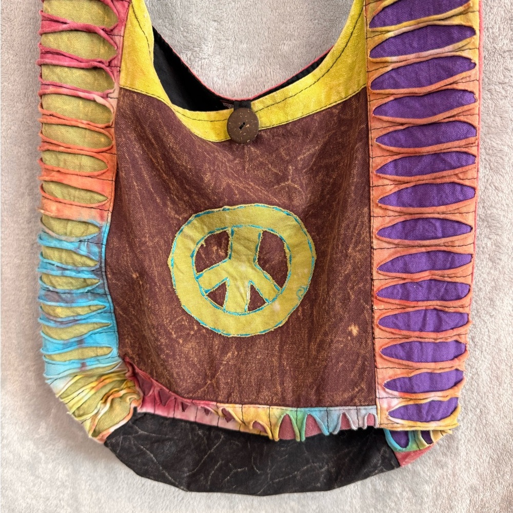 Bohemian Multicolor Peace Sign Hobo Bag